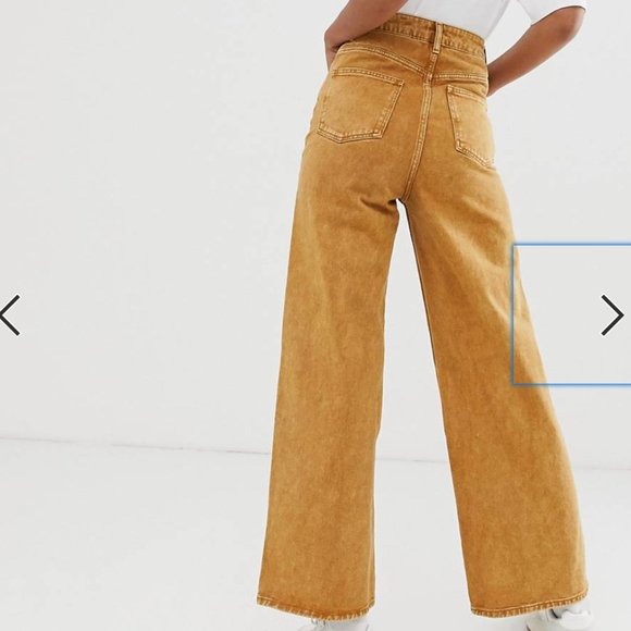 ASOS DESIGN Tall premium wide leg jeans in mustard yellow - Picture 3 of 10